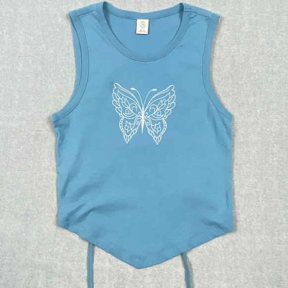 Urban Outfitters Crop Top XL Butterfly Open Back Tie Back Tank Teal Blue - Picture 6 of 14